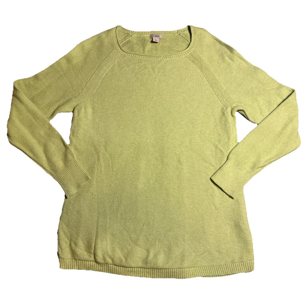 L.L. Bean Pullover Sweater Women's Lime Green Excellent Waffle Knit Size M